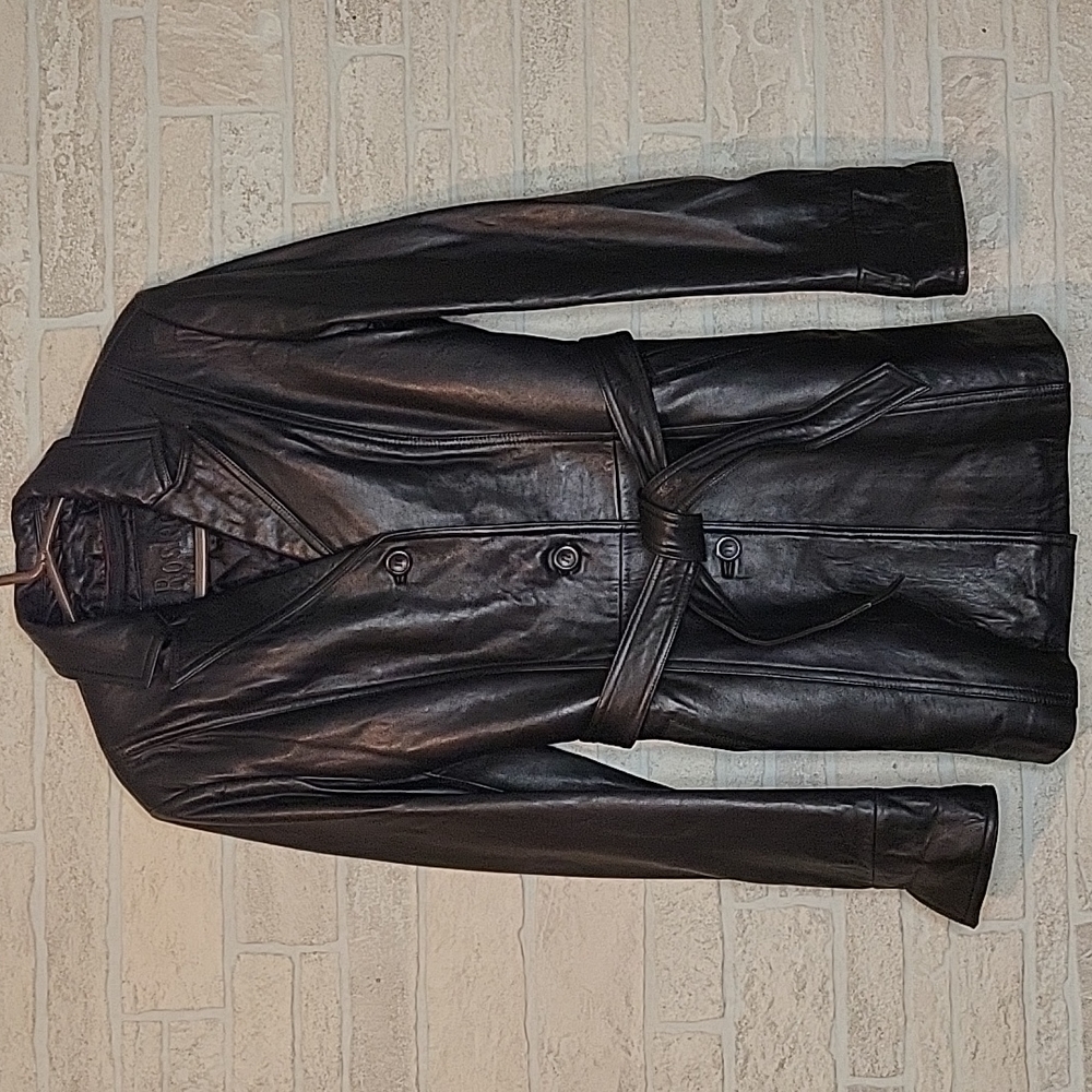 ROSLEEN Mid Length Soft Leather Jacket Belted Buttons
